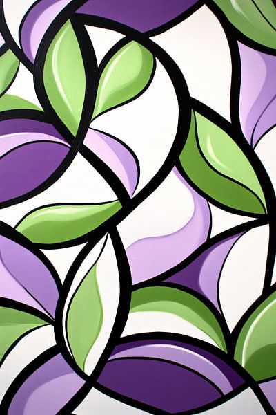 Abstract green and purple leaves by Art & Soul Creations