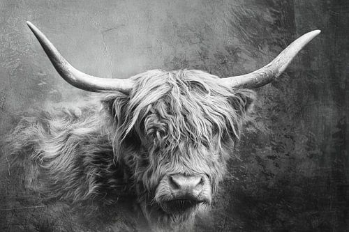 Stoere Schotse Hooglander in Zwart Wit