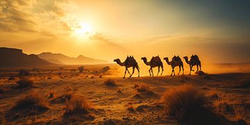 Woestijnreizigers bij Zonsondergang van Vlindertuin Art
