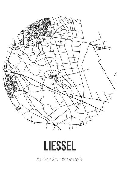 Liessel (Noord-Brabant) | Landkaart | Zwart-wit van Stad & Wand