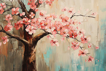 Bloeiende kersenbloesem op canvas