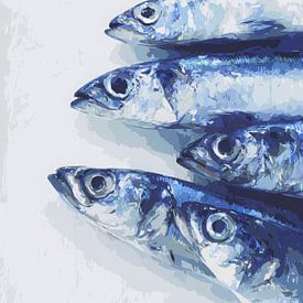 Blue sardines in a quiet composition by But First Framing