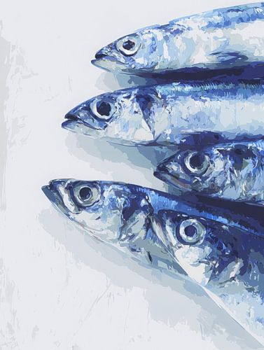 Blauwe sardines in stille compositie van But First Framing