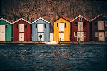 Bunte Schweden häuschen, am Meer, Fischer hütten Smögen von Fotos by Jan Wehnert