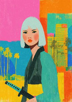 Met Katana voor gestileerde skyline van Niklas Maximilian