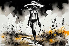 Frau zwischen Wildblumen