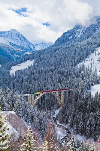 Rhaetian Railway on the Langwieser Viaduct in Switzerland by Werner Dieterich