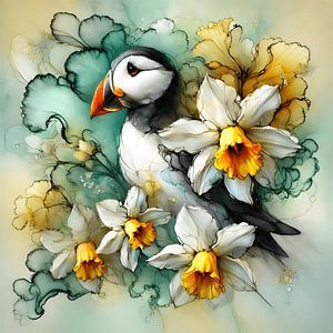Papageientaucher und Narzissen - Symbolische Geistertierkunst