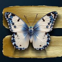 Delft Blue Butterfly with Golden Stripes to the right