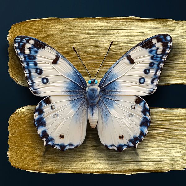 Delft Blue Butterfly with Golden Stripes to the right by Studio Ypie