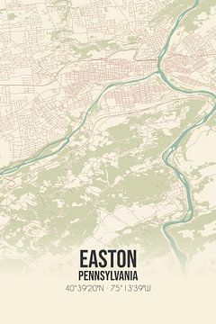 Vintage landkaart van Easton (Pennsylvania), USA. van MijnStadsPoster