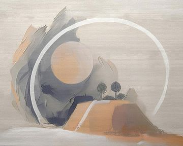 Sereen Landschap met zon - Japandi/Wabi Sabi stijl van Studio Pieternel