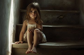 Verdrietig kind op trap van fernlichtsicht