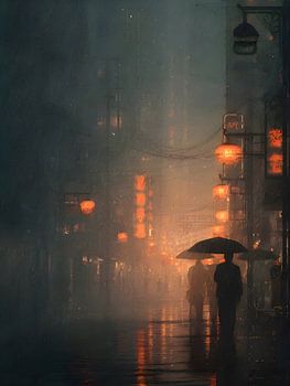 Rainy Evening in an Asian City - Silence under the Umbrella