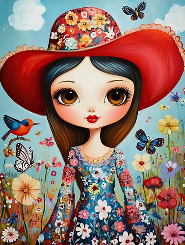 Girl with flowers and butterflies by Eye catching paintings