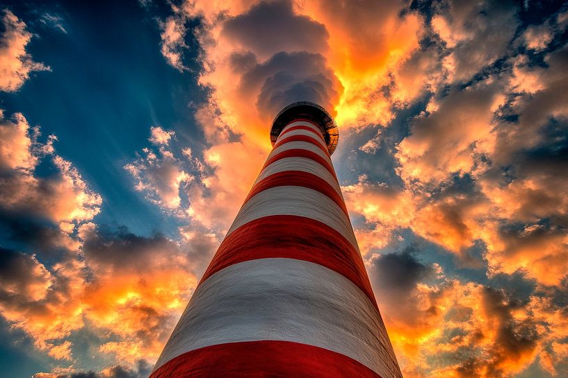 Lighthouse in a dramatic sunset by Poster Art Shop