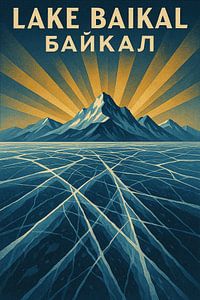Baikalsee Eis Kunstdruck - Gefrorener See & Berge Landschaft Poster