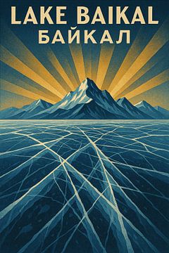 Lac Baïkal Ice Art Print - Frozen Lake &amp ; Mountains Landscape Poster