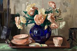 Rosenstrauß in tiefblauer Vase von Imperial Art House