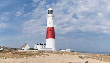 Panorama of the Isle of Portland bill lighthouse at Weymoth Dorset coast England UK with cloudy skie by Leoniek van der Vliet