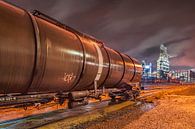 Night scene with trainwagon and oil refinery on background, Antwerp 2 by Tony Vingerhoets thumbnail