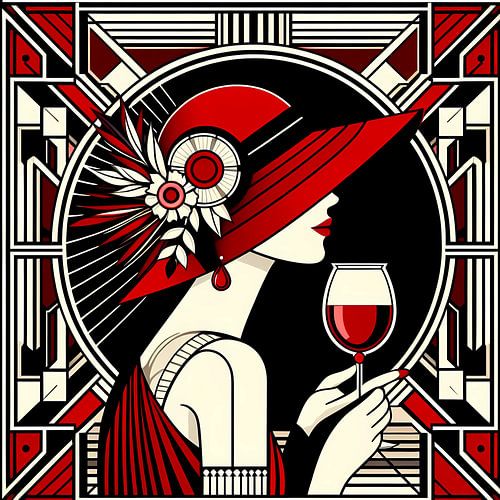Frau mit Rotwein Art Deco