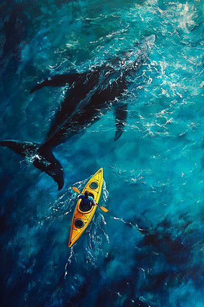 Kayakfahrer unter dem Schatten des Hais von Poster Art Shop
