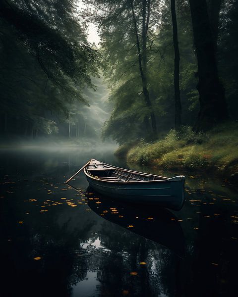 Bateau en automne sur le lac par fernlichtsicht