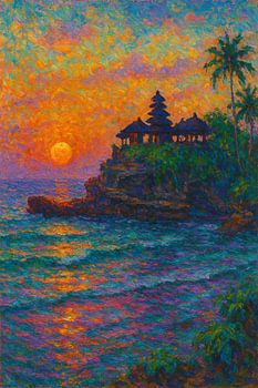 Bali Meereslandschaft bei Sonnenuntergang - Tanah Lot Tempel glühen