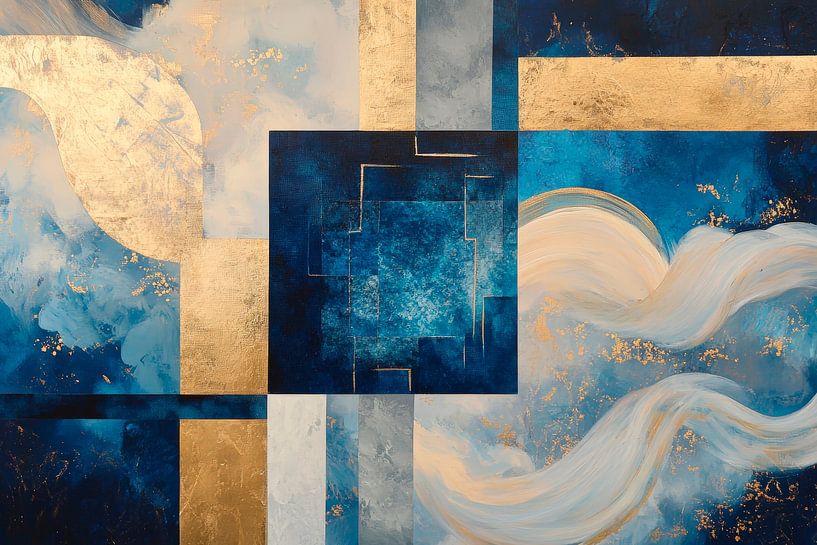 Abstrakte Harmonie in Blau und Gold von Poster Art Shop