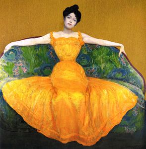 Dame im gelben Kleid Max Kurzweil mit goldenem Hintergrund