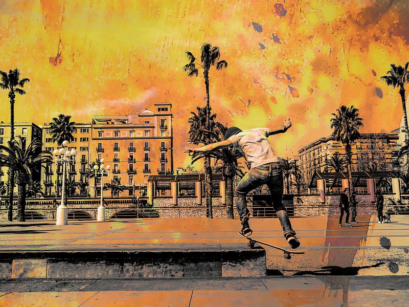 Skater in vuur en vlam van Marcel van Berkel
