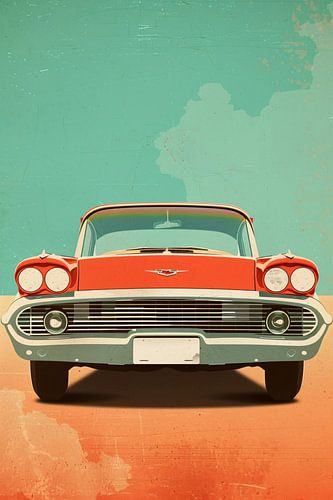 Rode Klassieke Auto op Blauwe Achtergrond