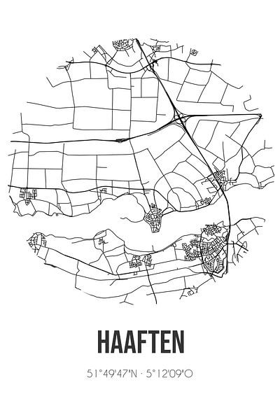 Haaften (Gelderland) | Landkaart | Zwart-wit van Stad & Wand