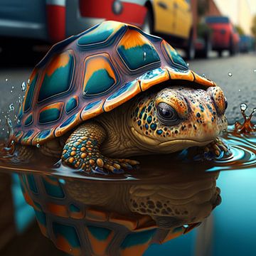Droevige schildpad op de weg - Fantasie van CatsArt