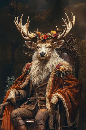 Herfstige hertenkoning - een sprookjesachtig portret van bosadel