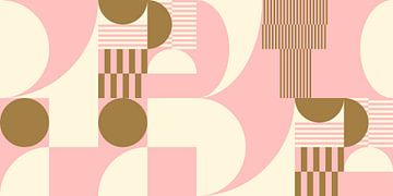 Abstracte retro geometrische kunst in goud, roze en gebroken wit nr. 19 van Dina Dankers