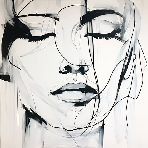 Strichzeichnung Porträt Frau schwarz und weiß