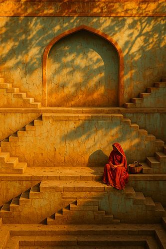 Ausruhender Moment im sonnenbeschienenen Treppenhaus