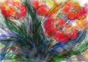 Abstrakte Malerei - Blumen in Rot von arte factum berlin