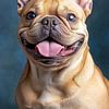 Frans buldog portret - pure levensvreugde in blauw van MArt
