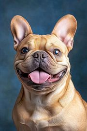 Französische Bulldogge Portrait - Lebensfreude pur in Blau von MArt