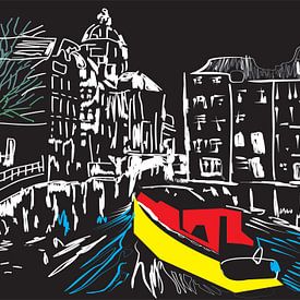 boot in de Amsterdamse grachten van Gerrit Neuteboom