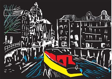 boot in de Amsterdamse grachten van Gerrit Neuteboom