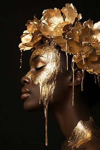 Elegante vrouw met gouden bloemen