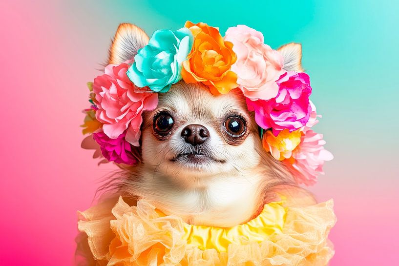 Blooming Chihuahua with flower tiara by Poster Art Shop