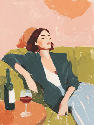 Une femme avec un verre de vin