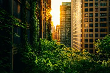 Urban oasis with sunset by Poster Art Shop