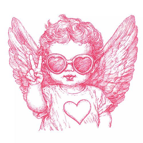 Engel maakt vredesteken