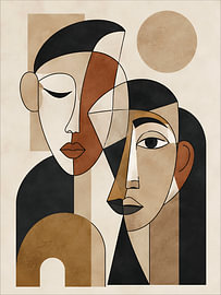 Modern Cubist Abstract Faces – Geometric Portrait Design in Neutral Tones by Timeless Artworks